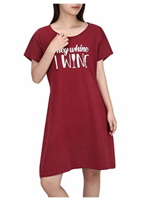 HDE Womens Sleepwear Cotton Nightgowns Short Sleeve Sleepshirt Print Night Shirt S-5X