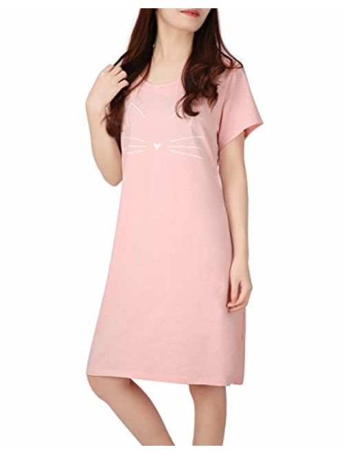 HDE Womens Sleepwear Cotton Nightgowns Short Sleeve Sleepshirt Print Night Shirt S-5X