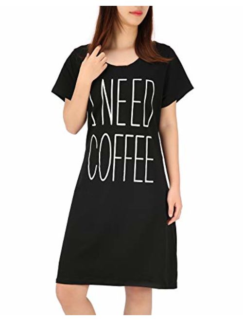 HDE Womens Sleepwear Cotton Nightgowns Short Sleeve Sleepshirt Print Night Shirt S-5X