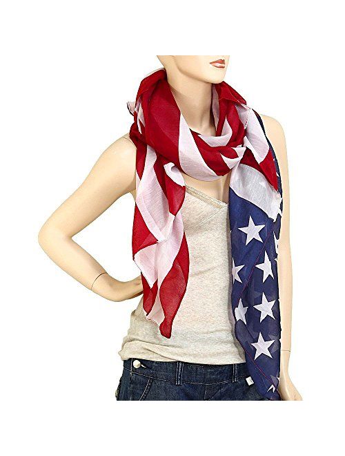 Falari Large USA American Flag Scarf Beach Wrap Soft Lightweight 72" X 36"