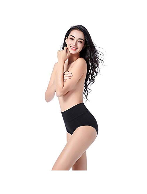 Anktry Ladies Comfort Cotton Underwear 5 Pack High Waist Briefs Tummy Control Stretch Panties Underpants for Women Black