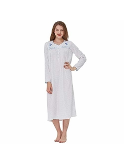 Keyocean Nightgowns for Women 100% Cotton Soft Lightweight Long-Sleeve Comfy Women Sleepwear Lounge-wear