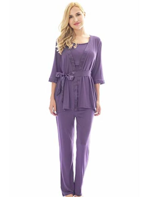 Bearsland Maternity Women's 3pcs Soft Nursing Pajamas Set Postpartum Sleepwear for Breastfeeding