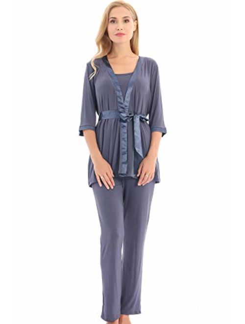 Bearsland Maternity Women's 3pcs Soft Nursing Pajamas Set Postpartum Sleepwear for Breastfeeding