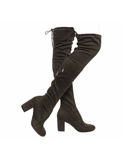 ShoBeautiful Women's Thigh High Boots Stretchy Over The Knee Chunky Block Heel Boots