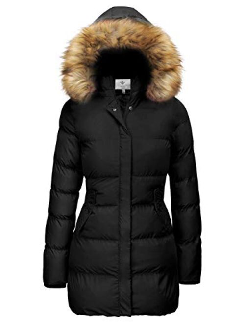 WenVen Women's Winter Thicken Puffer Coat with Fur Trim Removable Hood