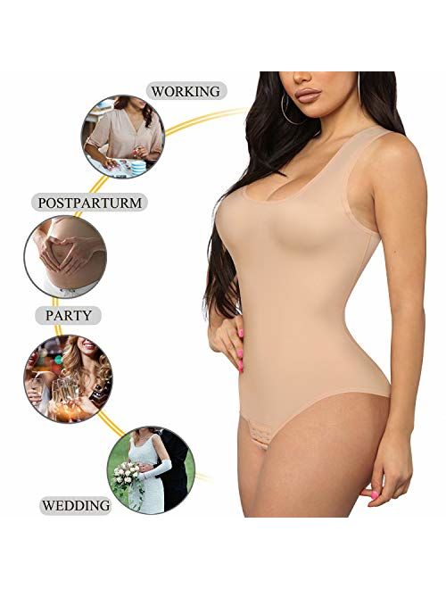 Irisnaya Shapewear Bodysuit Scoop Neck Tank Tops for Women Tummy Control Waist Trainer Vest Full Body Shaper