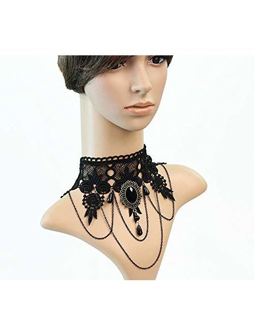 iWenSheng Halloween Costumes Jewelry for Women - Steampunk Black Lace Choker Necklace Gothic Jewelry Accessories, Vampire Choker Necklace Costume for Teen Girls