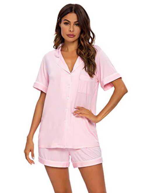 TIKTIK Pajamas Set Short Sleeve Sleepwear Womens Button Down Nightwear Soft Pj Lounge Sets S-4XL