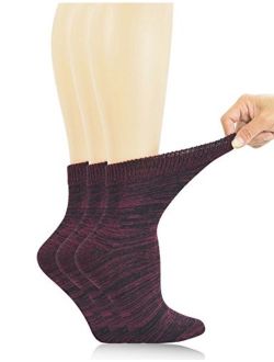 Yomandamor Women's 3 Pairs Bamboo Non-Binding Quarter Thick Warm Winter Socks with Seamless Toe and Full Cushion
