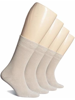 Hugh Ugoli Women's Crew Bamboo Dress Socks Thin Seamless Toe Business Casual With Gift Box, 4 Pairs