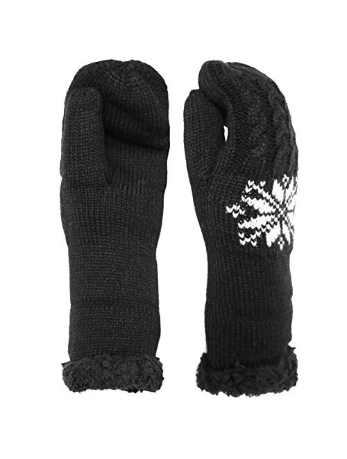 KMystic Women's Soft Plush Lined Cuffed Warm Winter Thick Knit Mittens