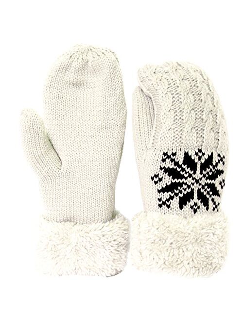 KMystic Women's Soft Plush Lined Cuffed Warm Winter Thick Knit Mittens