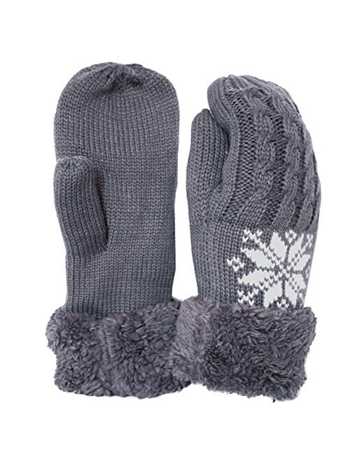 KMystic Women's Soft Plush Lined Cuffed Warm Winter Thick Knit Mittens