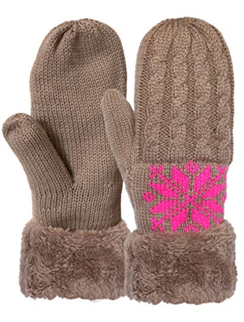 KMystic Women's Soft Plush Lined Cuffed Warm Winter Thick Knit Mittens