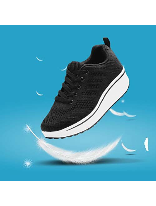 DADAWEN Women's Platform Wedge Tennis Walking Shoes Breathable Lightweight Casual Comfort Fashion Sneaker (Size:US5-US12)