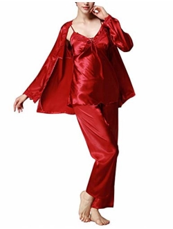 Romanstii Silk Satin Pajamas Sleepwear Set Sexy Cami PJ Nightwear 3 Pieces