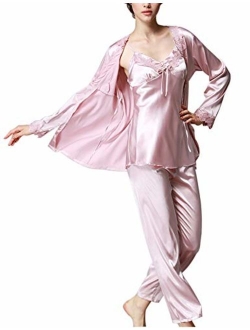 Romanstii Silk Satin Pajamas Sleepwear Set Sexy Cami PJ Nightwear 3 Pieces