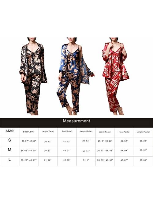 Romanstii Silk Satin Pajamas Sleepwear Set Sexy Cami PJ Nightwear 3 Pieces