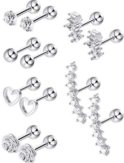 Blulu 6 Pairs Stainless Steel Tragus Cartilage Earrings Labret Studs Barbell Lip Nose Body Stud Piercing for Men Women Ornament