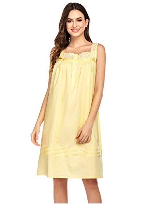 Hotouch Women's Comfort Cotton Nightshirt Sleeveless Sleepwear Nightgowns S-XXL