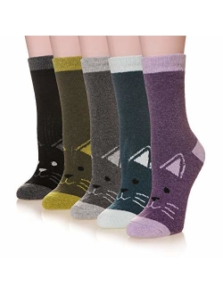 Velice Women's Winter Wool Warm Thickened Crew Socks 5 Pair