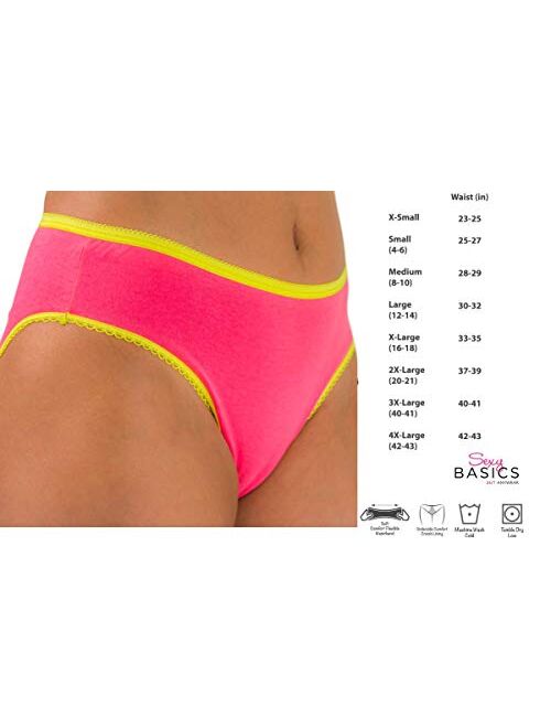 Sexy Basics Womens 12 Pack 100% Cotton Hi-Cut Panty Briefs -Assorted Colors & Prints