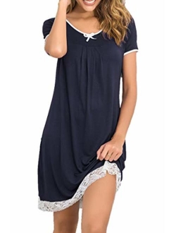 Sleepwear Womens Cotton Nightgown Short Sleeve Sleep Nightdress Scoopneck Sleep Tee Nightshirt S-XXL