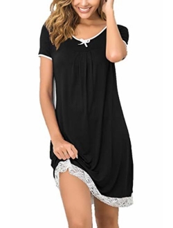 Sleepwear Womens Cotton Nightgown Short Sleeve Sleep Nightdress Scoopneck Sleep Tee Nightshirt S-XXL