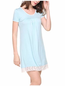 Sleepwear Womens Cotton Nightgown Short Sleeve Sleep Nightdress Scoopneck Sleep Tee Nightshirt S-XXL