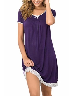 Sleepwear Womens Cotton Nightgown Short Sleeve Sleep Nightdress Scoopneck Sleep Tee Nightshirt S-XXL