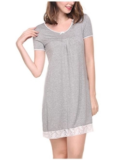 Sleepwear Womens Cotton Nightgown Short Sleeve Sleep Nightdress Scoopneck Sleep Tee Nightshirt S-XXL