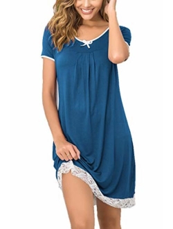 Sleepwear Womens Cotton Nightgown Short Sleeve Sleep Nightdress Scoopneck Sleep Tee Nightshirt S-XXL