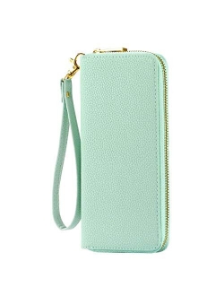 HAWEE Long Wristlet Handbag Leather Zipper Wallet for Cellphone Card Holder Coin Purse