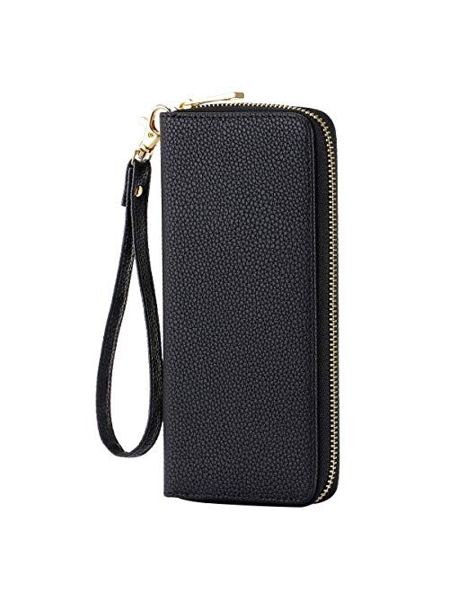 HAWEE Long Wristlet Handbag Leather Zipper Wallet for Cellphone Card Holder Coin Purse