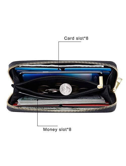 HAWEE Long Wristlet Handbag Leather Zipper Wallet for Cellphone Card Holder Coin Purse