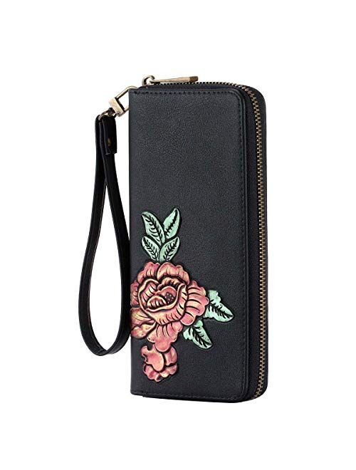 HAWEE Long Wristlet Handbag Leather Zipper Wallet for Cellphone Card Holder Coin Purse