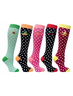 Socks n Socks-Women 5-Pairs Luxury Cotton Colorful Cool Fun Knee high Socks