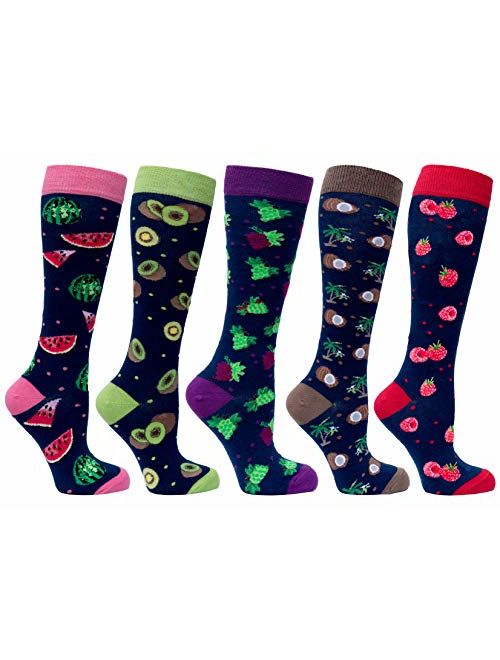 Socks n Socks-Women 5-Pairs Luxury Cotton Colorful Cool Fun Knee high Socks