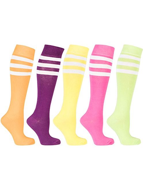 Socks n Socks-Women 5-Pairs Luxury Cotton Colorful Cool Fun Knee high Socks