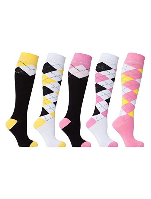 Socks n Socks-Women 5-Pairs Luxury Cotton Colorful Cool Fun Knee high Socks