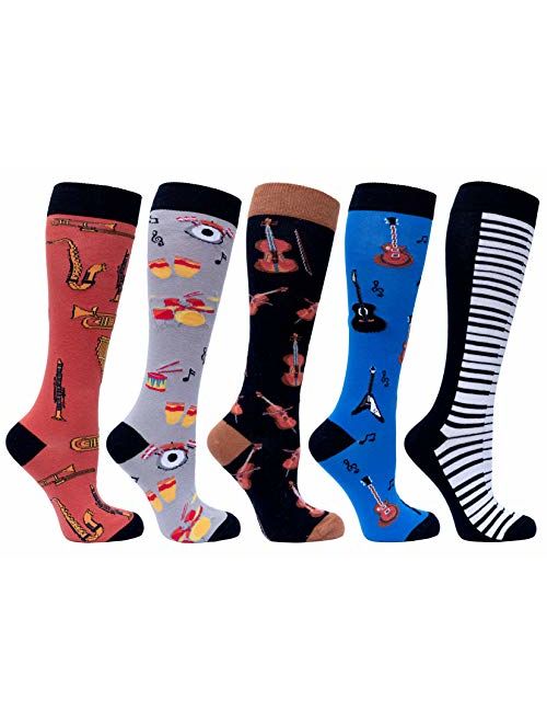 Socks n Socks-Women 5-Pairs Luxury Cotton Colorful Cool Fun Knee high Socks