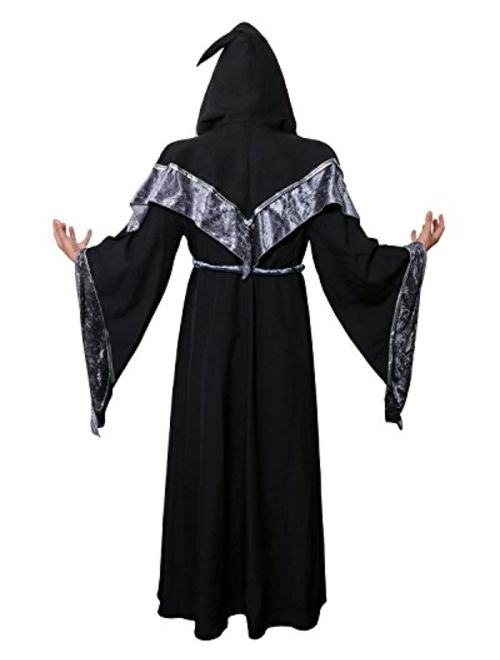 CISSTEC Adult Men's Dark Mystic Sorcerer Robe Halloween Cosplay Costume with Hooded Cape