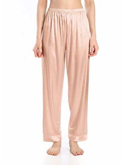 Wantschun Womens Satin Silk Sleepwear Long Pajamas Pants Nightwear Loungewear Pj Bottoms Trousers XXS-XXXL