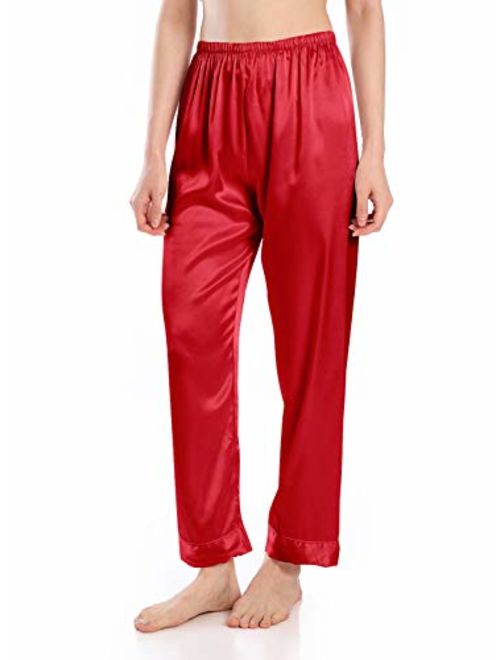 Wantschun Womens Satin Silk Sleepwear Long Pajamas Pants Nightwear Loungewear Pj Bottoms Trousers XXS-XXXL