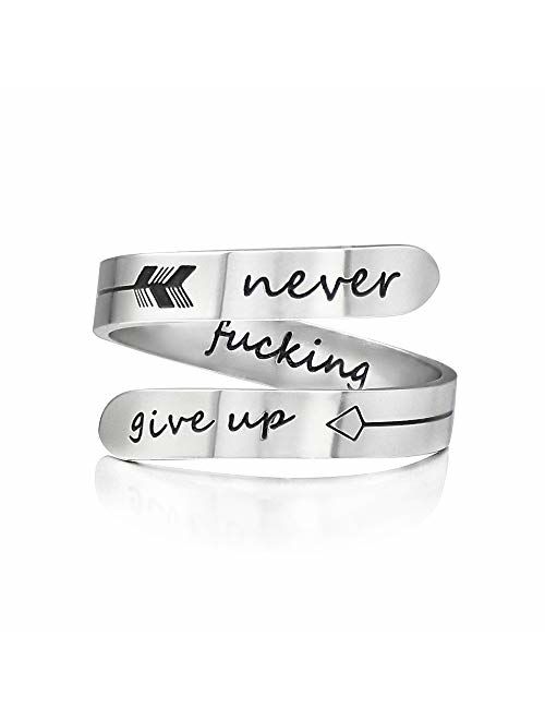 Vrycot AdjustableInspirationalSilverKeepGoingRingStainlessSteelAdjustableBandsCoolStackingOpeningGiftforWomenStatement