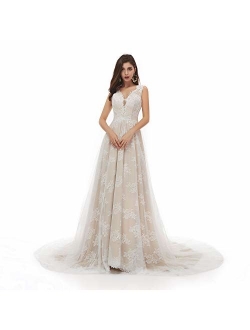 Leyidress Wedding Dress Bridal Gowns Bead Ivroy A Line Dress For Women Wedding