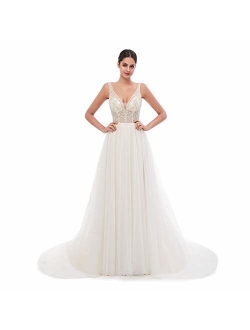 Leyidress Wedding Dress Bridal Gowns Bead Ivroy A Line Dress For Women Wedding