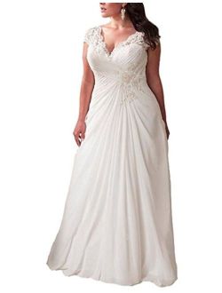 YIPEISHA Women's Elegant Applique Lace Wedding Dress V Neck Plus Size Beach Bridal Gowns