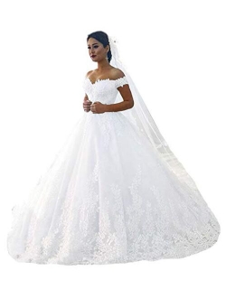 Fanciest Women's Lace Wedding Dresses for Bride 2020 Ball Gowns White